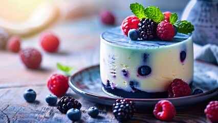 Beautifully Delicious and Brightly Served Blueberry Cheesecake illustration for National Blueberry Cheesecake Day