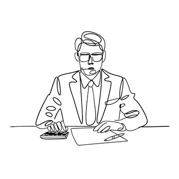 line art businessman calculating at desk clip art preview