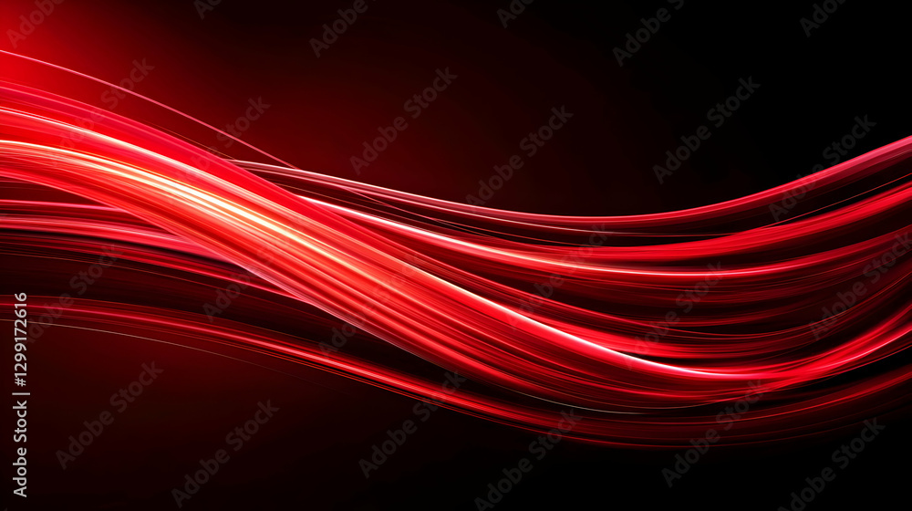 Poster abstract red wave motion against black background with illuminated line and dynamic energy