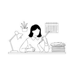 Vector Illustration Woman Planning Desk Work Organization Productivity