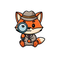 Fototapeta premium Detective Fox Cartoon Character with Magnifying Glass Vector Art