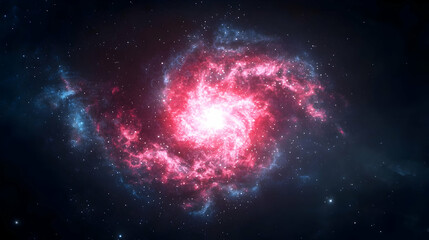 Fototapeta premium Spiral Galaxy Displaying Red And Blue Hues Against A Dark Black Space Background