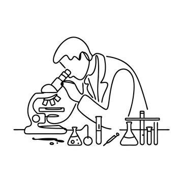 scientist looking microscope line art clip art preview