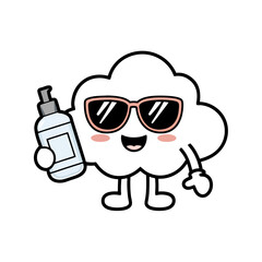 Fototapeta premium Cool Cloud Character with Sunglasses and Lotion Bottle Vector for Weather and Skincare