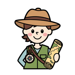 Cartoon Explorer Child Holding Map Adventure Journey Illustration