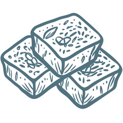 Hand Drawn Vector of Three Textured Sponge Cakes with Seeds and Leaves