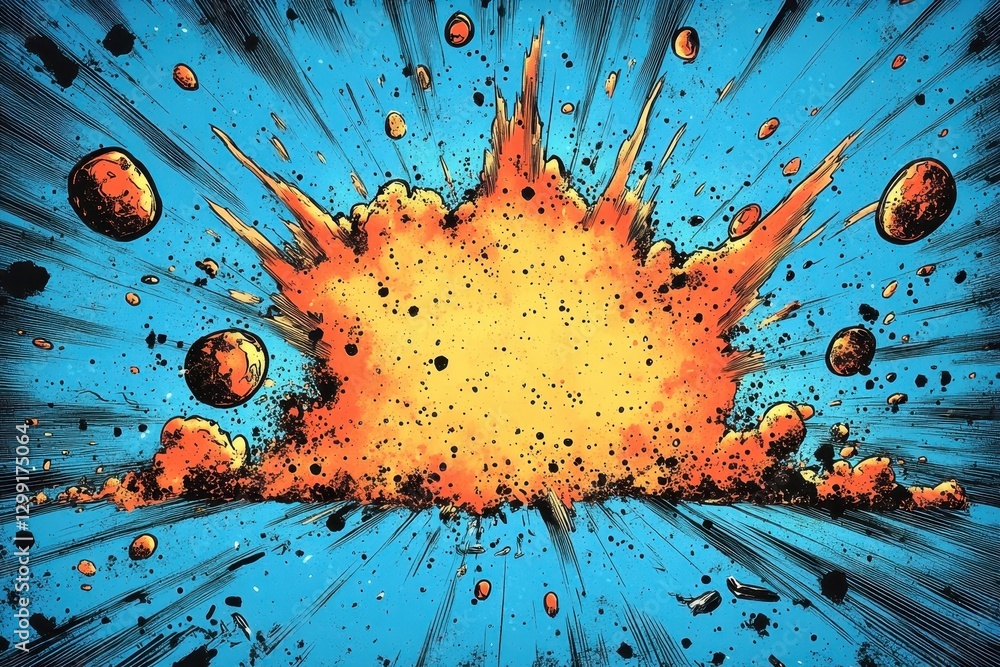 Aufkleber explosion graphic with vibrant colors and dynamic lines capturing motion in an abstract style