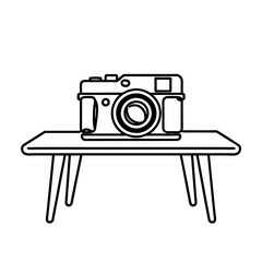 Vintage Camera Vector Illustration on Modern Minimalist Table Design
