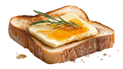 A unique toasted sandwich featuring a piece of bread and generous amounts of butter for a simple yet flavorful delight