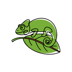 Green Chameleon on Leaf Vector Illustration for Nature and Wildlife Themes