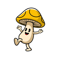Obraz premium Happy Cartoon Mushroom Character with Yellow Cap Vector Illustration