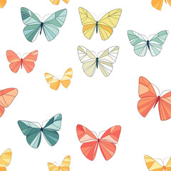 Colorful geometric butterflies on white background for decorative designs