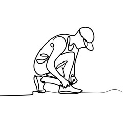 Obraz premium Continuous Line Art Athlete Tying Shoelaces Minimalist Vector Illustration
