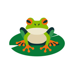 Vibrant Green Frog on Lily Pad Vector Illustration for Nature and Wildlife