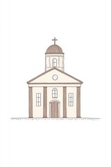 Obraz premium Simple Beige Church Illustration with Brown Columns and Cross