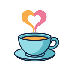 Colorful Heart Shaped Steam over Blue Coffee Cup Vector for Cozy Cafe Vibes