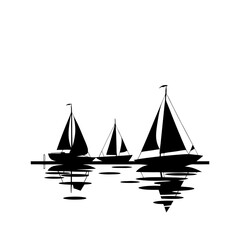 Silhouette Sailboats on Calm Water Reflections Vector Art Illustration