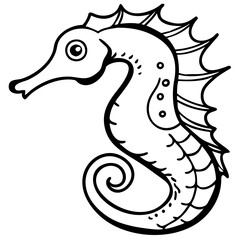 Fototapeta premium Vector Illustration Black Outline Seahorse Marine Animal Art Design