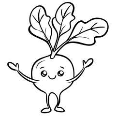 Cute Smiling Radish Character with Leafy Arms Cartoon Vector Illustration
