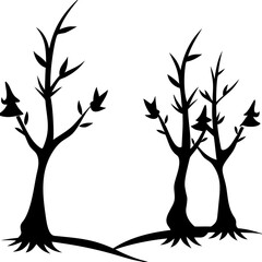 Fototapeta premium Black Silhouette Artistic Trees with Stark Branches on Purple Background Vector Illustration