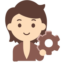 Cute Female Engineer Holding Gear Vector for Technology Education and Career Graphics