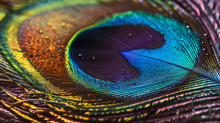 Naklejka premium A close up view of a vibrant peacock feather.
