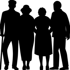 Elderly Family Silhouette Group Illustration for Senior Care and Community Support