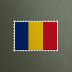 Post office stamp with the flag of Romania 3D Rendering