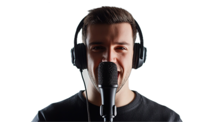 Radio host engages audience through live broadcast studio environment audio content close-up perspective