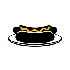 Colorful Vector Hot Dog with Mustard on Plate Stylish Food Illustration