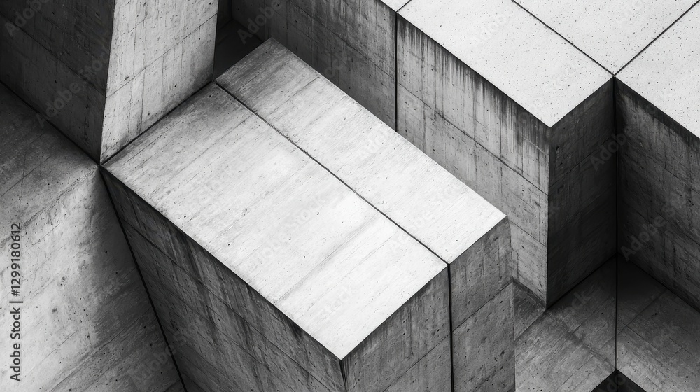 Poster abstract view of angular concrete structures under soft lighting showcasing minimalism and industria