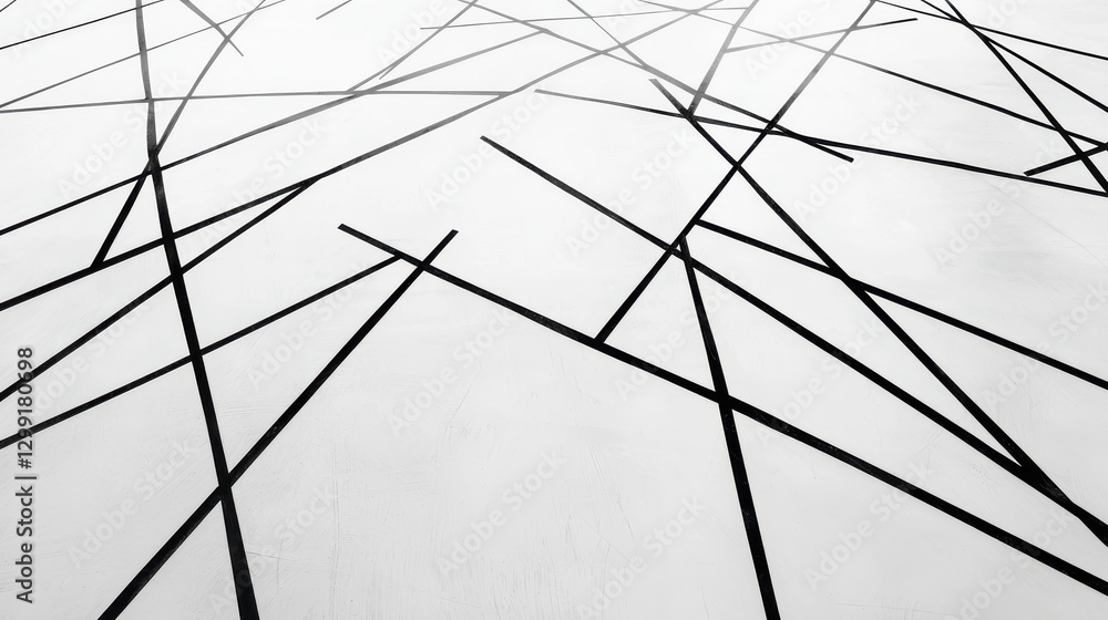 Poster dynamic black lines create an abstract pattern on a white surface, showcasing artistic design intend