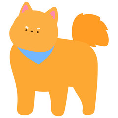 cheerful dog wearing a scarf, cute pet flat illustration