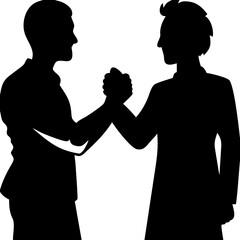 Silhouette of Two People Shaking Hands Symbolizing Partnership and Agreement