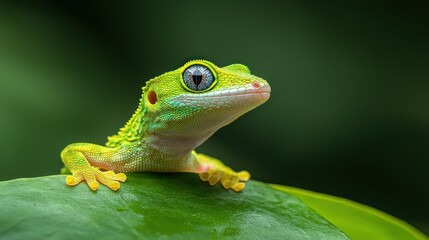 Fototapeta premium Gecko on Leaf in Forest