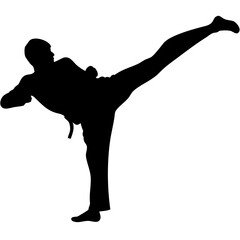 Martial Artist Silhouette High Kick Vector Emphasizing Power and Technique