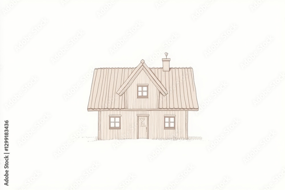 Aufkleber simple drawing of a small house with a gable roof showing structure only in lines and minimal detail