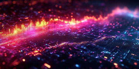 Fototapeta premium Abstract Digital Landscape: Neon Hues and Data Streams