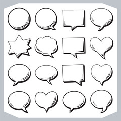 Outline Speech Bubbles in Different Shapes Hand Drawn Doodle Pack