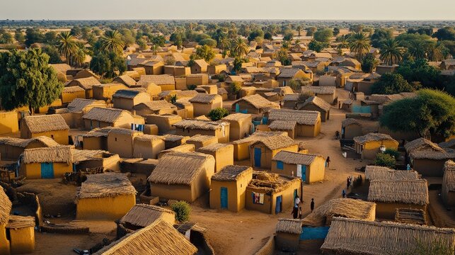 Traditional Mud Huts in a Village at Sunrise in Burkina Faso