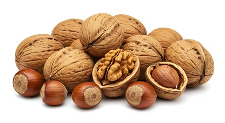 Walnuts and Hazelnuts Isolated Group Food Product Closeup