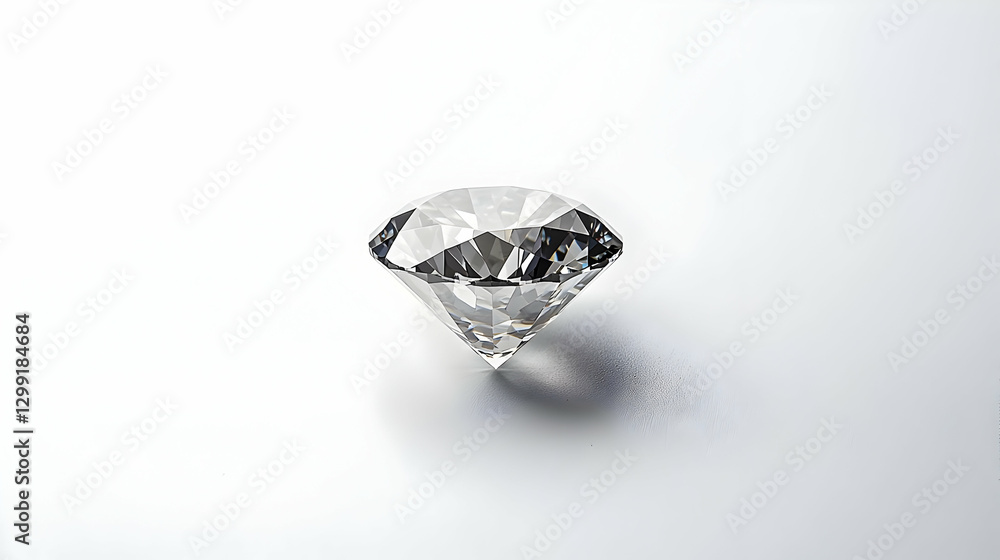 Poster single sparkling diamond on a white background with soft shadow and reflections