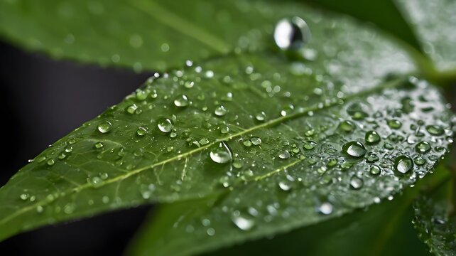 rain water drop on green leaf closeup natural background