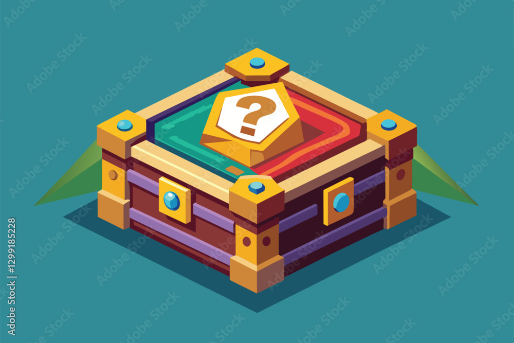 Poster a semi-flat mystery box features customizable elements and colorful patterns waiting to be discovere