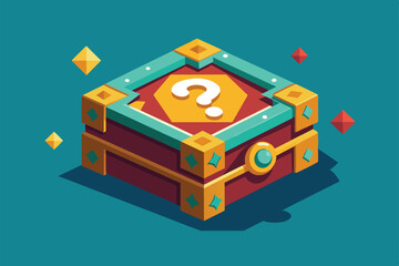 This artwork features a colorful mystery box adorned with gems and symbols, inviting curiosity and creativity, Mystery box Customizable Semi Flat Illustration