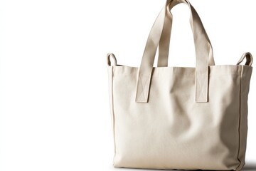 Simple eco-friendly cotton tote bag with sturdy handles on white background for clean aesthetic