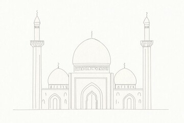Simple Line Drawing Of A Religious Building With Towers And Dome Of Worship Structures On White Backgrounds Architecture Design Sketch Illustration Drawing Minimalist Design Exterior Plan Geometric