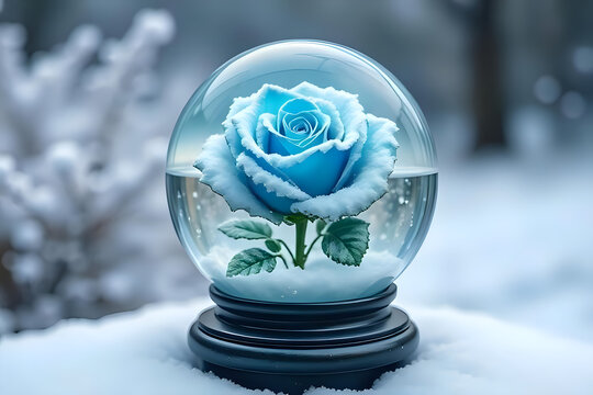 blue rosi in the ball in the snow