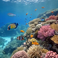 Naklejka premium Vibrant Coral Reefs and Exotic Tropical Fish Showcasing the Majestic Beauty and Ecological Significance of the Great Barrier Reef