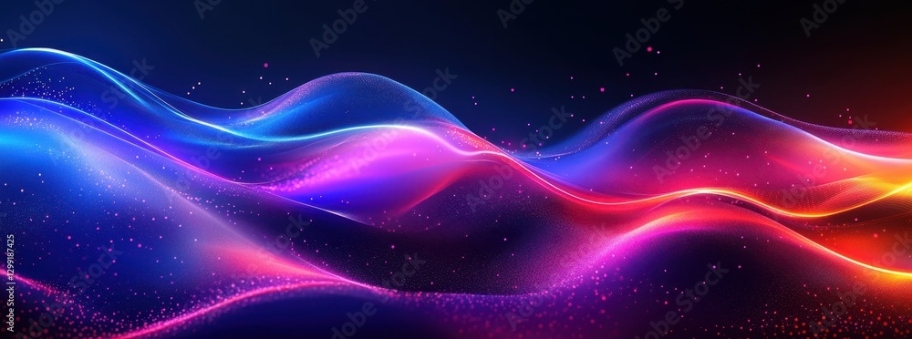 Poster abstract colorful waves of light and energy flowing in a dark background for creative and innovative